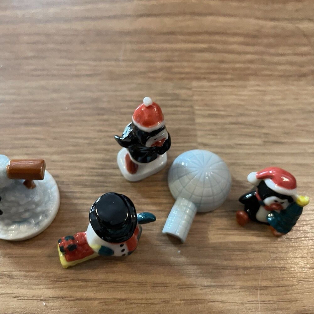 5pc vintage Ceramic miniature Christmas Scene figurines Collectible Snowman - Picture 7 of 10